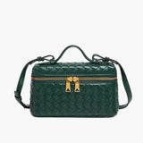 Compact Designer - Style Leather Shoulder Bag – Woven Finish with Double Zip - in Dark Green | Arvea Bags