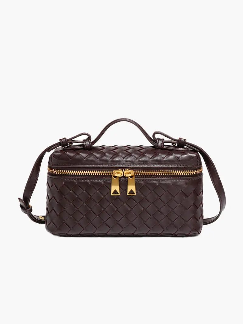 Compact Designer - Style Leather Shoulder Bag – Woven Finish with Double Zip - in Grape Purple | Arvea Bags