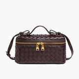 Compact Designer - Style Leather Shoulder Bag – Woven Finish with Double Zip - in Grape Purple | Arvea Bags