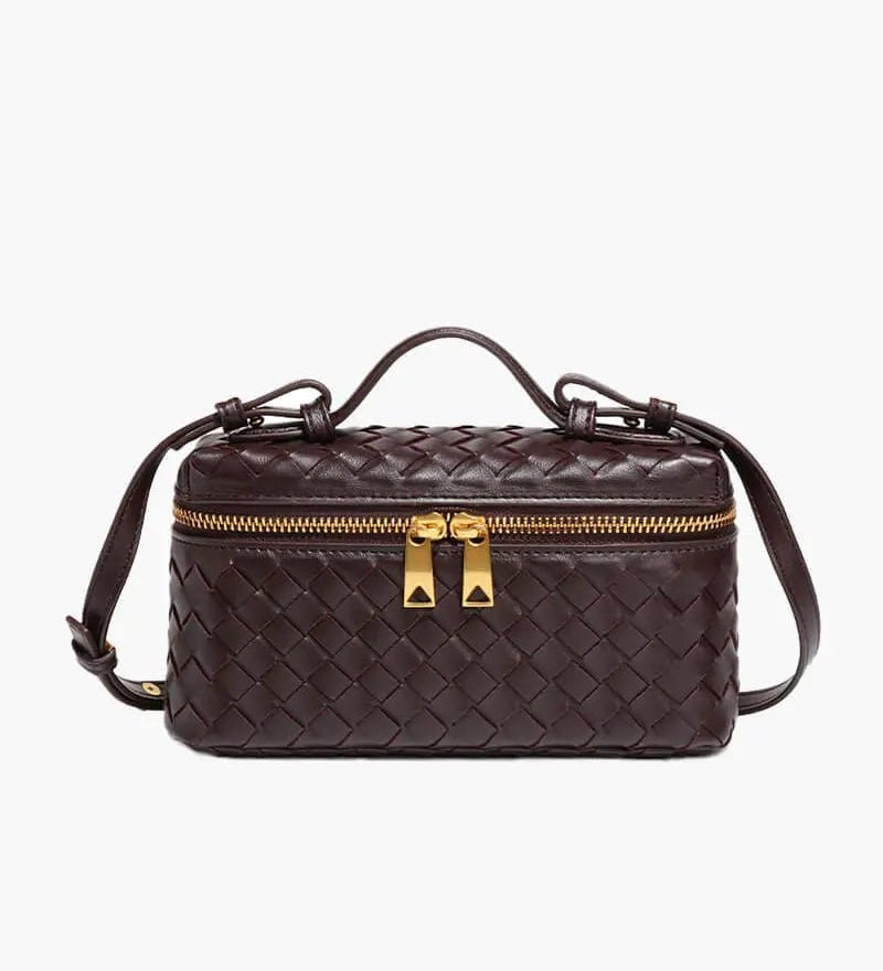 Compact Designer - Style Leather Shoulder Bag – Woven Finish with Double Zip - in Grape Purple | Arvea Bags