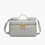 Compact Designer - Style Leather Shoulder Bag – Woven Finish with Double Zip - in Grey | Arvea Bags