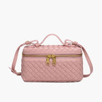 Compact Designer - Style Leather Shoulder Bag – Woven Finish with Double Zip - in Salmon Pink | Arvea Bags