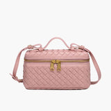 Compact Designer - Style Leather Shoulder Bag – Woven Finish with Double Zip - in Salmon Pink | Arvea Bags