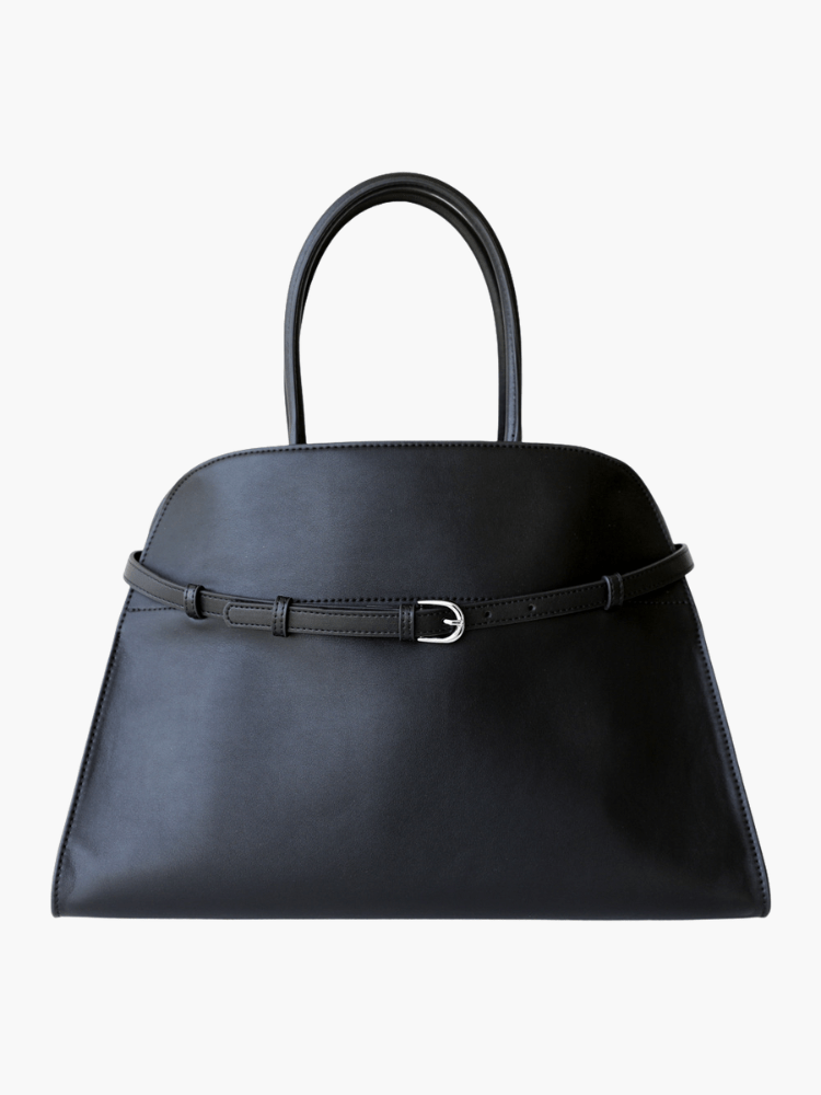 Corine | Black Buckle Leather Handbag – Sophisticated & Timeless - in Black | Arvea Bags