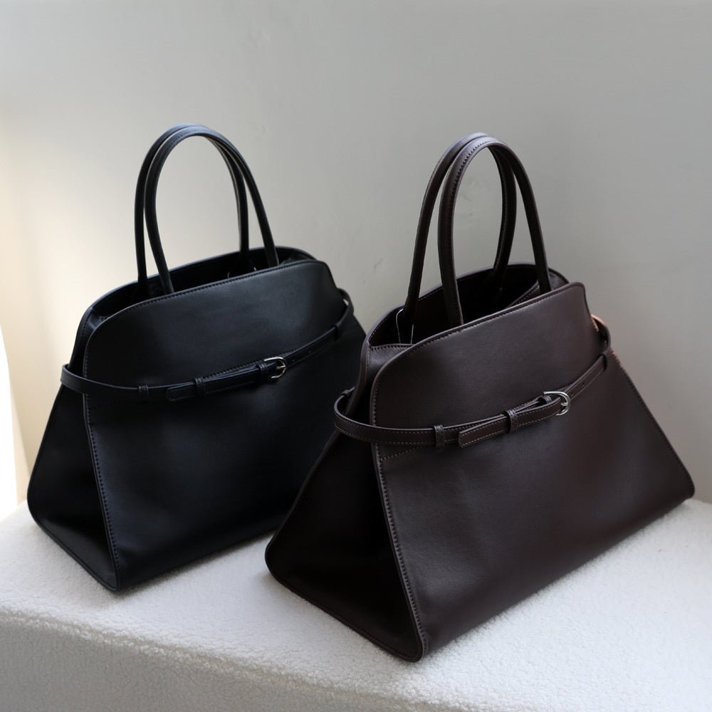 Corine | Black Buckle Leather Handbag – Sophisticated & Timeless - in Black | Arvea Bags