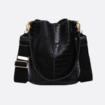 Croc - Embossed Bucket Bag – Faux Leather Shoulder Bag with Wide Strap - in Black | Arvea Bags