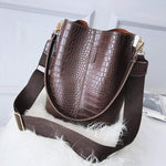 Croc - Embossed Bucket Bag – Faux Leather Shoulder Bag with Wide Strap - in Brown | Arvea Bags