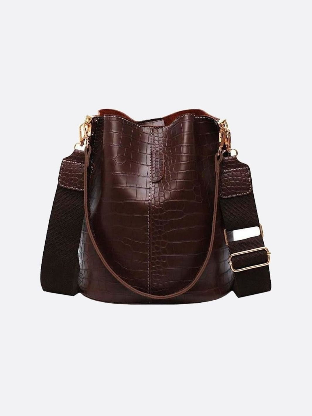 Croc - Embossed Bucket Bag – Faux Leather Shoulder Bag with Wide Strap - in Brown | Arvea Bags
