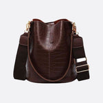 Croc - Embossed Bucket Bag – Faux Leather Shoulder Bag with Wide Strap - in Brown | Arvea Bags