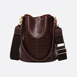 Croc - Embossed Bucket Bag – Faux Leather Shoulder Bag with Wide Strap - in Brown | Arvea Bags
