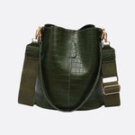 Croc - Embossed Bucket Bag – Faux Leather Shoulder Bag with Wide Strap - in Dark Green | Arvea Bags