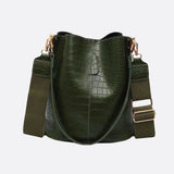 Croc - Embossed Bucket Bag – Faux Leather Shoulder Bag with Wide Strap - in Dark Green | Arvea Bags