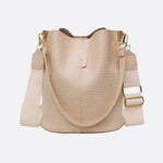 Croc - Embossed Bucket Bag – Faux Leather Shoulder Bag with Wide Strap - in Off - White | Arvea Bags