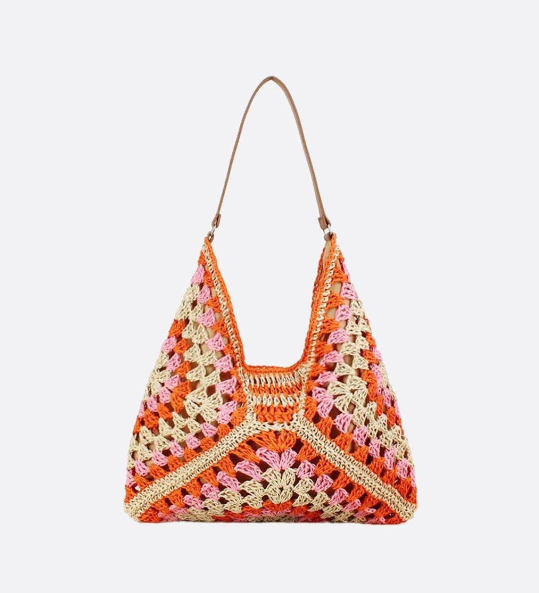 Crochet Woven Triangle Shoulder Bag – Boho Handcrafted Look - in Orange | Arvea Bags