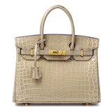 Crocodile - Embossed Structured Leather Handbag – Elegant Satchel with Gold Hardware - in Beige | Arvea Bags