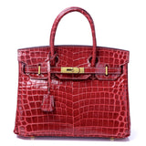Crocodile - Embossed Structured Leather Handbag – Elegant Satchel with Gold Hardware - in Black | Arvea Bags