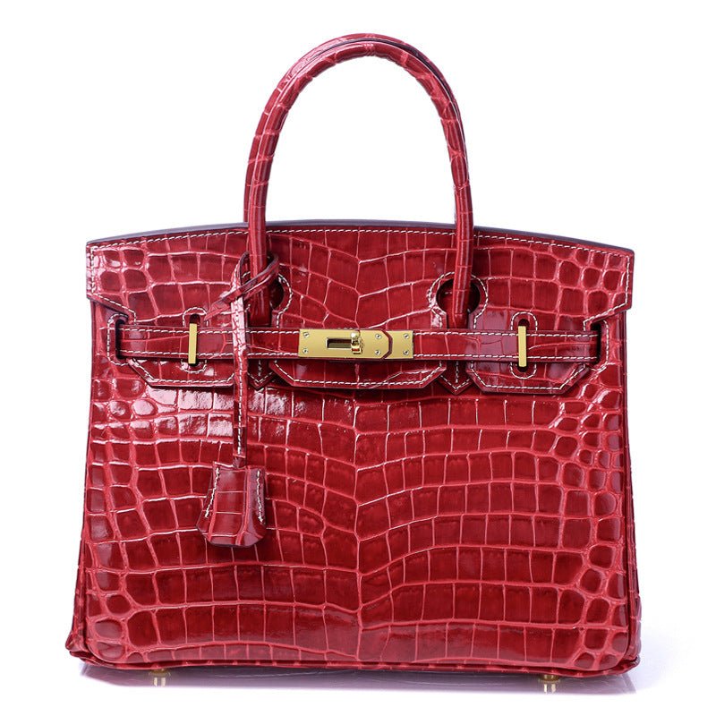 Crocodile - Embossed Structured Leather Handbag – Elegant Satchel with Gold Hardware - in Black | Arvea Bags