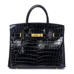 Crocodile - Embossed Structured Leather Handbag – Elegant Satchel with Gold Hardware - in Black | Arvea Bags