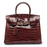 Crocodile - Embossed Structured Leather Handbag – Elegant Satchel with Gold Hardware - in Brown | Arvea Bags