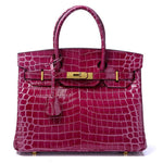 Crocodile - Embossed Structured Leather Handbag – Elegant Satchel with Gold Hardware - in Burgundy A | Arvea Bags