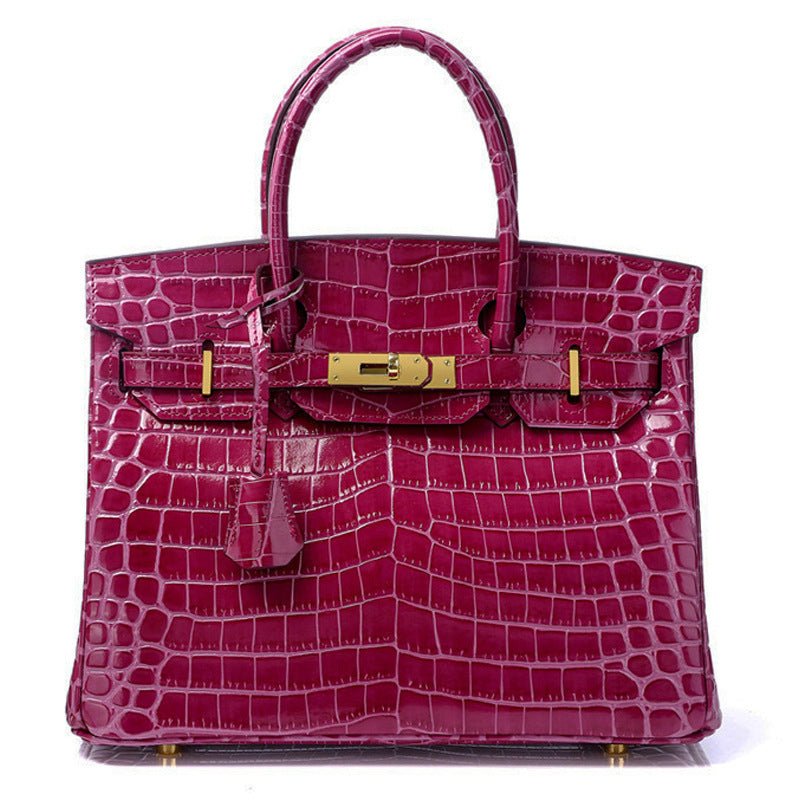 Crocodile - Embossed Structured Leather Handbag – Elegant Satchel with Gold Hardware - in Burgundy A | Arvea Bags