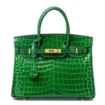 Crocodile - Embossed Structured Leather Handbag – Elegant Satchel with Gold Hardware - in Light Green | Arvea Bags