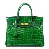 Crocodile - Embossed Structured Leather Handbag – Elegant Satchel with Gold Hardware - in Light Green | Arvea Bags