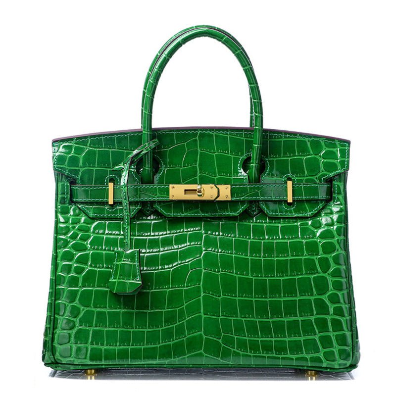 Crocodile - Embossed Structured Leather Handbag – Elegant Satchel with Gold Hardware - in Light Green | Arvea Bags