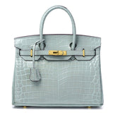 Crocodile - Embossed Structured Leather Handbag – Elegant Satchel with Gold Hardware - in Mint Green | Arvea Bags
