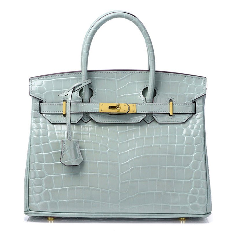 Crocodile - Embossed Structured Leather Handbag – Elegant Satchel with Gold Hardware - in Mint Green | Arvea Bags