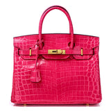 Crocodile - Embossed Structured Leather Handbag – Elegant Satchel with Gold Hardware - in Pink | Arvea Bags