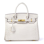 Crocodile - Embossed Structured Leather Handbag – Elegant Satchel with Gold Hardware - in White | Arvea Bags