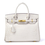 Crocodile - Embossed Structured Leather Handbag – Elegant Satchel with Gold Hardware - in White | Arvea Bags