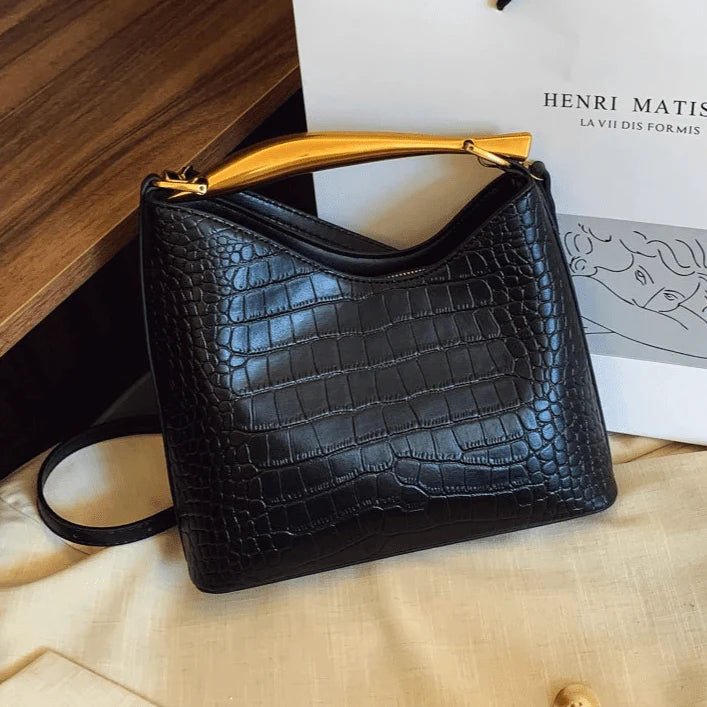 Crocodile Pattern Top - Handle Bag – Elegant Crossbody and Shoulder Handbag - in Black | Arvea Bags
