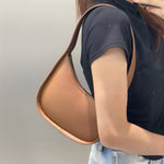Curved Camel Leather Shoulder Bag for Women – Minimalist Everyday Style - in Caramel | Arvea Bags