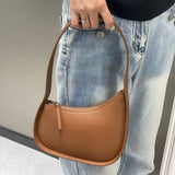 Curved Camel Leather Shoulder Bag for Women – Minimalist Everyday Style - in Caramel | Arvea Bags