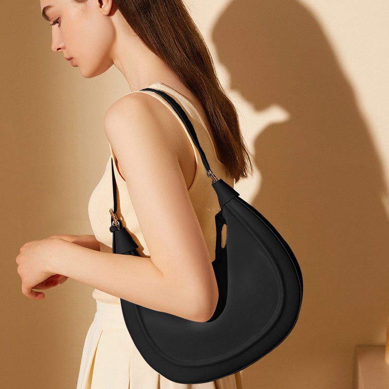 Dahlia Crescent Shoulder Bag – Sleek Black Minimalist Design - in Black | Arvea Bags