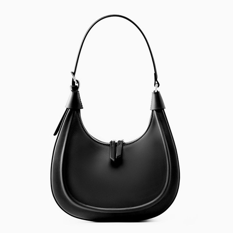Dahlia Crescent Shoulder Bag – Sleek Black Minimalist Design - in Black | Arvea Bags