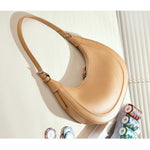 Dahlia Crescent Shoulder Bag – Sleek Black Minimalist Design - in Caramel | Arvea Bags