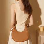 Dahlia Crescent Shoulder Bag – Sleek Black Minimalist Design - in Caramel | Arvea Bags
