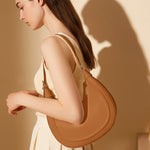 Dahlia Crescent Shoulder Bag – Sleek Black Minimalist Design - in Caramel | Arvea Bags