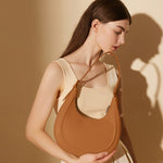 Dahlia Crescent Shoulder Bag – Sleek Black Minimalist Design - in Caramel | Arvea Bags