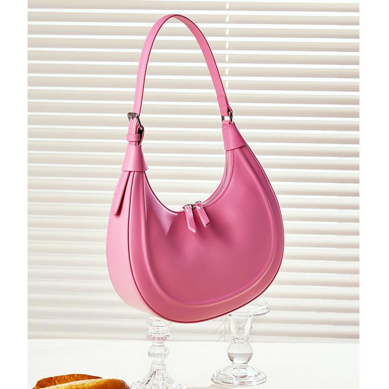 Dahlia Crescent Shoulder Bag – Sleek Black Minimalist Design - in Salmon Pink | Arvea Bags