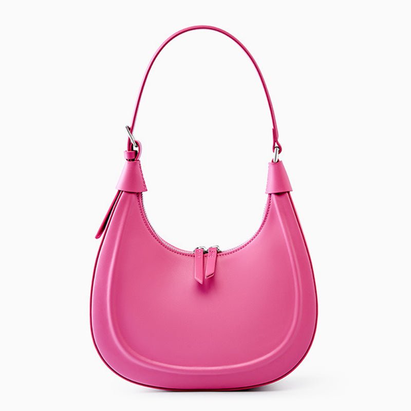 Dahlia Crescent Shoulder Bag – Sleek Black Minimalist Design - in Salmon Pink | Arvea Bags