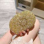 Dahlia | Pink Crystal Floral Evening Clutch – Radiant Bloom - in Gold | Arvea Bags
