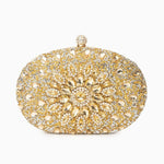Dahlia | Pink Crystal Floral Evening Clutch – Radiant Bloom - in Gold | Arvea Bags