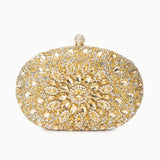 Dahlia | Pink Crystal Floral Evening Clutch – Radiant Bloom - in Gold | Arvea Bags