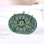 Dahlia | Pink Crystal Floral Evening Clutch – Radiant Bloom - in Green | Arvea Bags