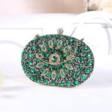 Dahlia | Pink Crystal Floral Evening Clutch – Radiant Bloom - in Green | Arvea Bags