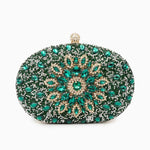 Dahlia | Pink Crystal Floral Evening Clutch – Radiant Bloom - in Green | Arvea Bags